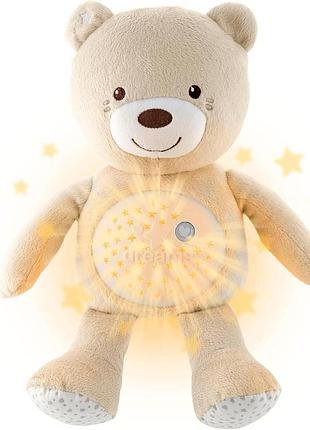 Chicco first dreams ведмедик з проектором м'яка плюшева іграшка з кольоровими зірочками нічник для дітей світлові ефекти та