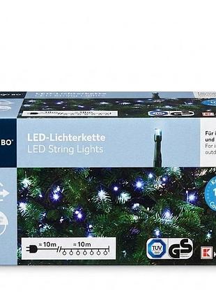 Led гирлянда 100 led, холодный белый свет, 20 м, 8 режимов, таймер 6 часов, ip44, 220–240 в