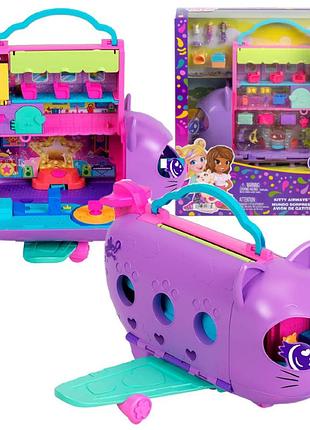 Polly pocket котолот набір котячий літак + 2 ляльки та аксесуари hwp19