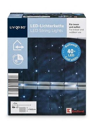 Led гірлянда на батарейках, 40 led, холодне біле світло, 5 ниток по 160 см, таймер 6 годин, ip44