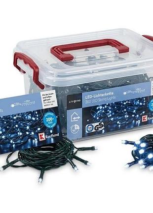 Светодиодная гирлянда livarno home 200 led (20 м) с таймером, холодный белый свет, ip44 для дома и улицы в контейнере