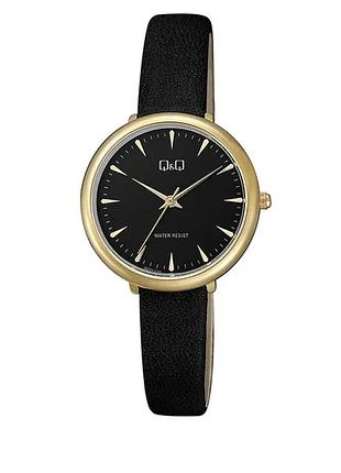 Женские часы q&q qc35j102y золотистый корпус чёрный ремешок водозащита 30 м чёрный циферблат