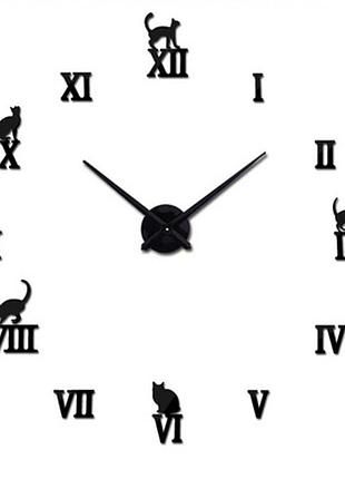 Настенные 3d часы diy clock 100-120 см кошки черный