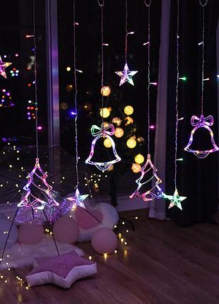 Гирлянда штора мульти с формами колокольчики 12 pcs light mix