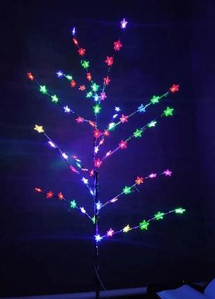 Новорічний світлодіодний світильник дерево-гірлянда 150 см 72 led зірки мультиколір