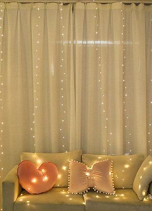 Гірлянда штора 2х2 м usb пульт ду 8 функцій 8 ліній 160 led curtain - 160 м2 теплий білий