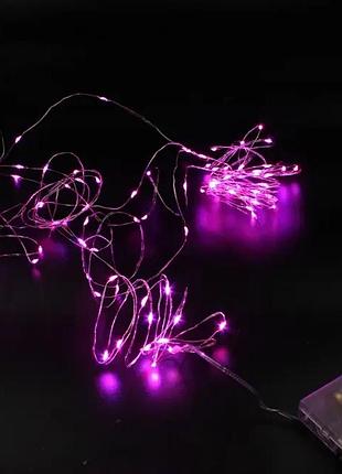 Xmas гирлянд 100 led 10m (copper) на медной проволоке (капля росы) работает от батареек+usb розовая