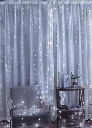 Гирлянда xmas usb + пульт водопад 3х2 м 200 led w-9 белая на медной проволоке с соединителем