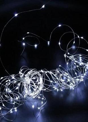Xmas гірлянд 30 led 3m (copper) на мідному дроті (крапля роси) w white від батарейок+usb холодний білий