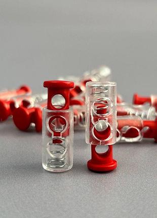 Фіксатор для шнура пластиковий, прозорий - 20 мм - червоний