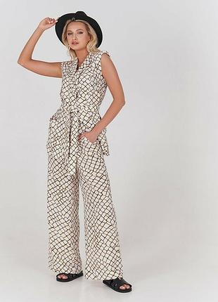 Женские льняные принтованные брюки широкого кроя токи modna kazka mksh2689-5