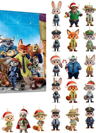 Іграшка zootropolis (акрилові плоскі фігурки) адвент-календар дитячий зверополіс на 24 дні для дітей (l_15184)