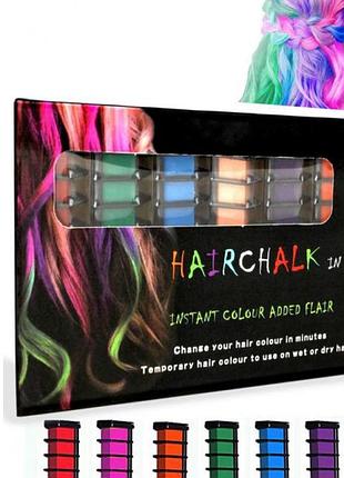 Набор мелков для волос 6 шт hair chalk разноцветные красители гребешок для детей и взрослых