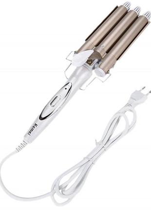 Плойка потрійна kemei km-1010 white/gold