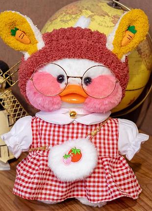 Качечка лалафанфан в одязі (lalafanfan), качка м'яка іграшка (l_10559)