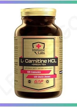 L-карнітин та зелений чай immune-labs l-carnitine hcl + green tea 120 капсул для зниження ваги та мета sku_cn15177