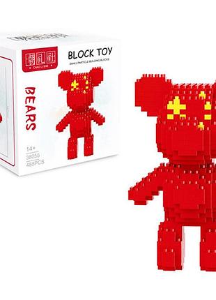 Игрушка фигурка красный мишка кавс (bearbrick), конструктор 535 деталей для детей (l_10610)