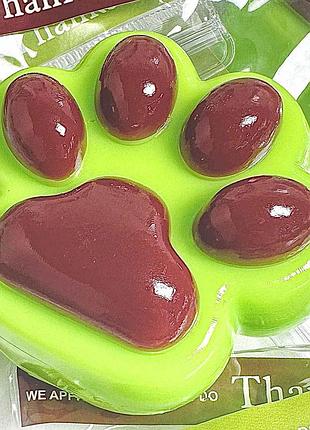 Лапка-антистрес abc squish cat paw зеленая с коричневым таба лапка котика, липкая тягучая для детей (l_13123)