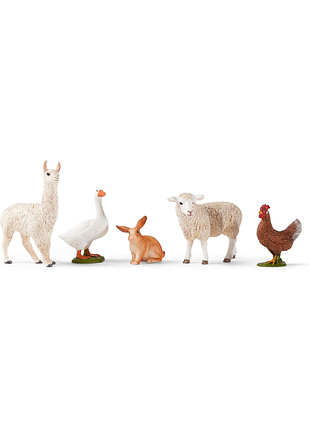 Schleich farm world набір тварин з ферми 77536 з кроликом гускою куркою вівцею та ламою іграшка для дітей від 3 років детальний