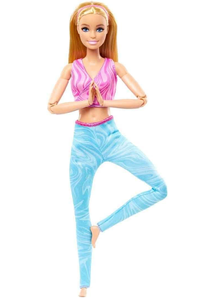 Barbie made to move лялька блондинка з 22 точками згину у знімному рожевому топі та синіх легінсах hrh27