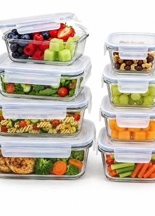 Набір 8 скляних контейнерів для їжі lunchbox для зберігання їжі