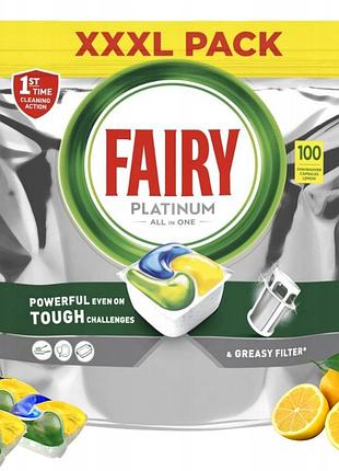 Капсули для посудомийної машини fairy platinum all in one лимон 100 шт.