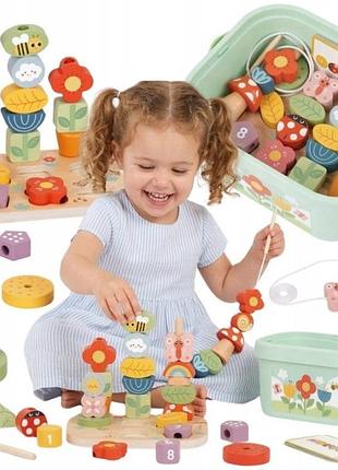 Дерев'яний розвиваючий бокс montessori 5 в 1 сенсорно-моторний від tooky toy