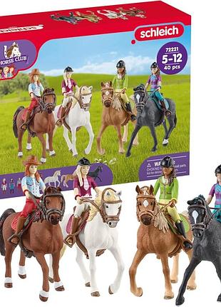 Schleich horse club верхова їзда 72221 4 рухомі фігурки та 4 коні ідеальний подарунок для дівчаток і хлопчиків іграшка з кіньми