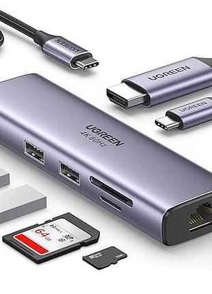 Usb концентратор 7 в 1 ugreen быстрая зарядка usb-c multifunction adapter cm512