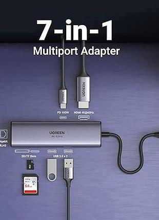 Usb концентратор 7 в 1 ugreen быстрая зарядка usb-c multifunction adapter cm512 2