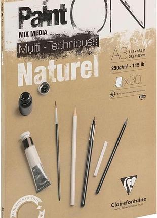 Блок для малювання painton multi-techniques – 30 аркушів паперу для змішаних технік легкозернистий натуральний a3 29,7x42 см 250 г