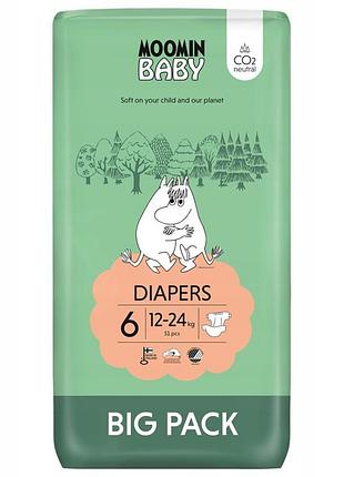 Підгузки одноразові moomin baby 6 maxi 12-24кг muumi поглинаючі делікатні