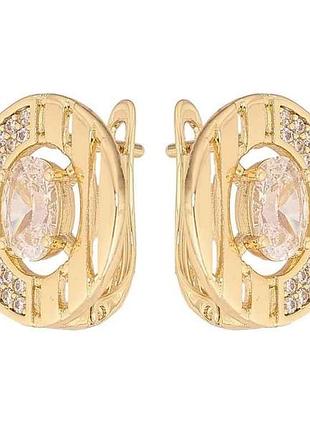 Сережки англійська застібка позолота 14k візерунок з кристалами 301618 тм xuping