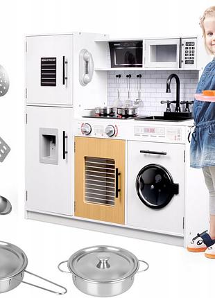 Велика дерев'яна кухня для дітей навчальна інтерактивна з led-підсвіткою +аксесуари