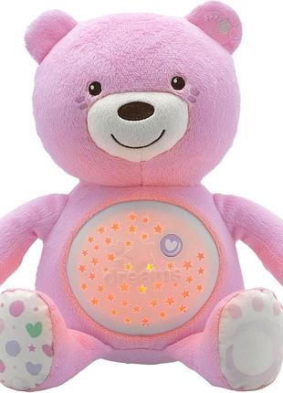 Chicco first dreams ведмедик з проектором нічником світловими ефектами та релаксуючими мелодіями рожевий іграшки для немовлят 0+