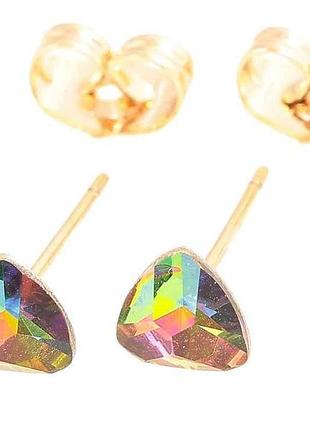 Сережки позолота 18k пусети «трикутні райдужні кристали» 6х6мм 283692 тм xuping