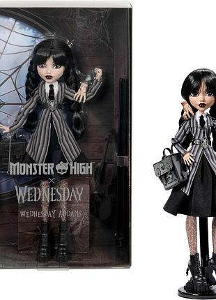 Monster high wednesday addams лялька колекційна в шкільній формі академії nevermore з фігуркою руки рюкзаком аксесуарами та