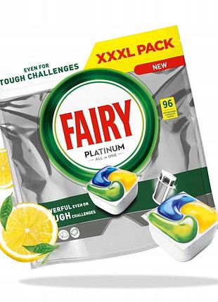 Капсули для посудомийної машини fairy platinum all in one лимонні 96 шт.