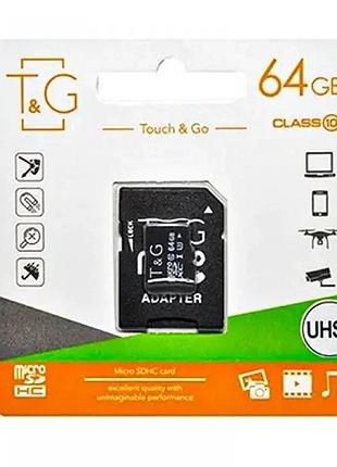 Карта памяти t&g microsdxc 64gb class 10 uhs-i u1 + sd-адаптер