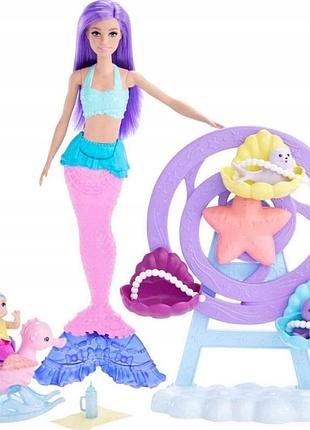 Barbie dreamtopia 2 ляльки barbie + лялька-малюк русалка-няня велика hlc30
