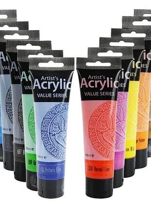 Набір 12 кольорів акрилових фарб value series phoenix 12x100ml художній