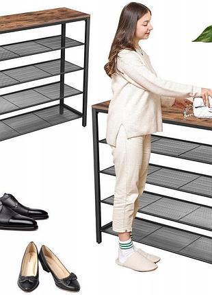 Шафа для взуття "loft" розміром 100x30x92,5 см з 4 полицями рустікальний коричневий чорний метал