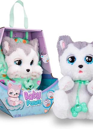 Baby paws husky інтерактивна плюшева іграшка зі звуком відкриває і закриває очі з сумочкою та кришкою для дівчаток від 3 років