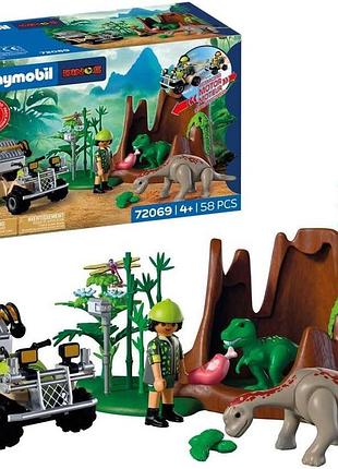 Playmobil dinos схованка динозаврів dino explorer з квадроциклом малим t-rex та малим брахіозавром іграшка для дітей від 4 років