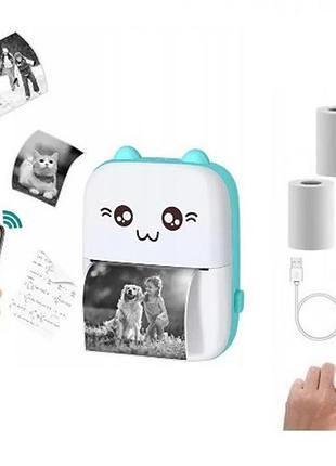 Портативный термопринтер bambi cat mini printer blue