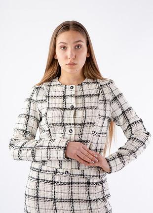 Жакет женский в клетку укороченный белый, l
