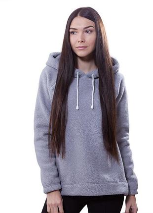 Теплая флисовая женская кофта худи серый, xs