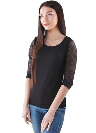 Блузка жіноча чорна з мереживом 2xl