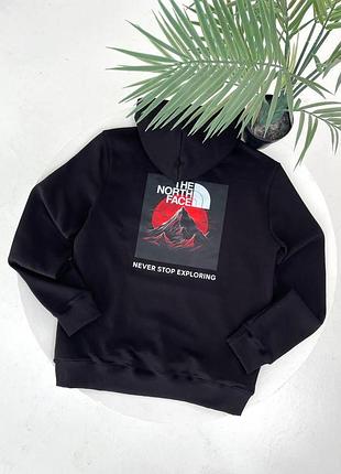 Мужское зимнее худи the north face черное кофта зе норт фейс с капюшоном на микрофлисе (b)