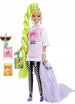 Barbie extra лялька в білій туніці / з неоново-зеленими волоссям hdj44